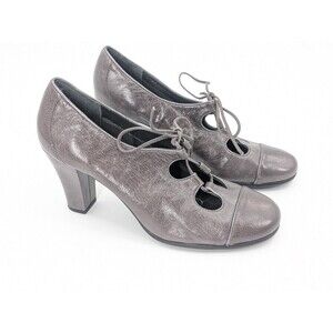 Aerosoles Retro Pin Up Girl Gray Leather Lace Up Tie Bow Pump Heels Size 9.5